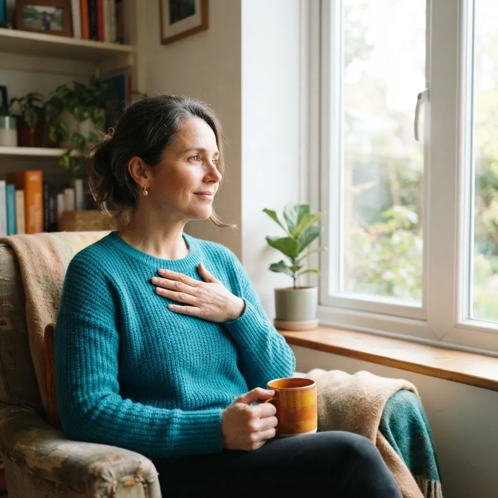 Donna che elabora un momento di lutto con serenità, grief coaching